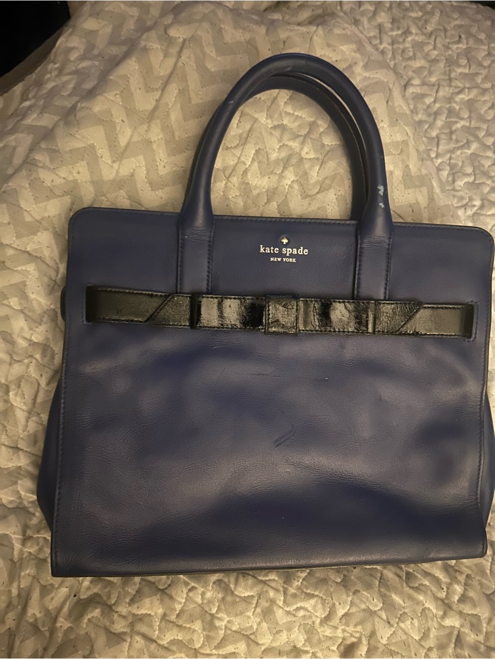 Kate Spade New York purple Leather open tote with Black Bow Detail